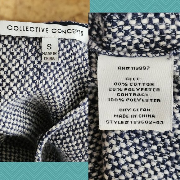 Collective Concepts Navy Woven Tweed Flutter Sleeve Blouse - Picture 4 of 4